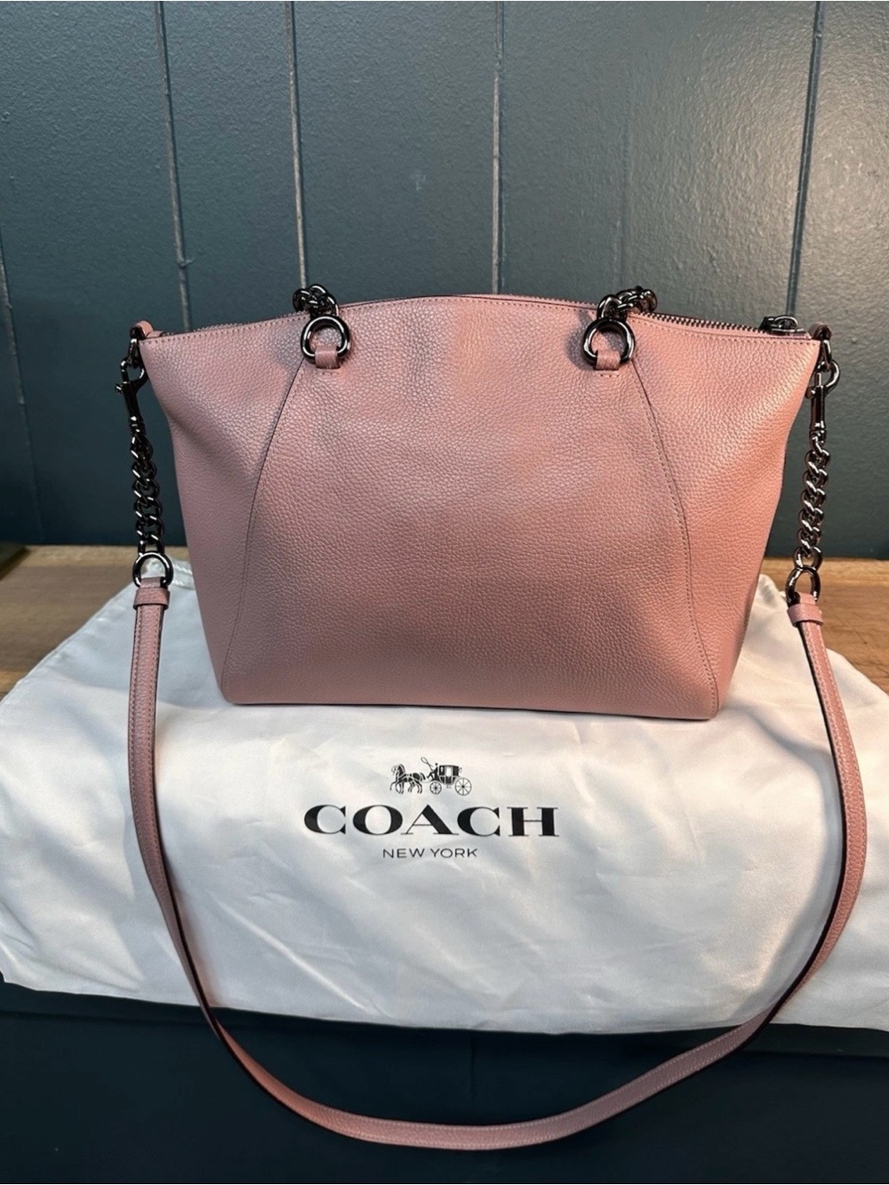 Coach Lexy 59501 Blush Pebbled Leather Chain Tote Crossbody Dust Bag EUC - Picture 3 of 10